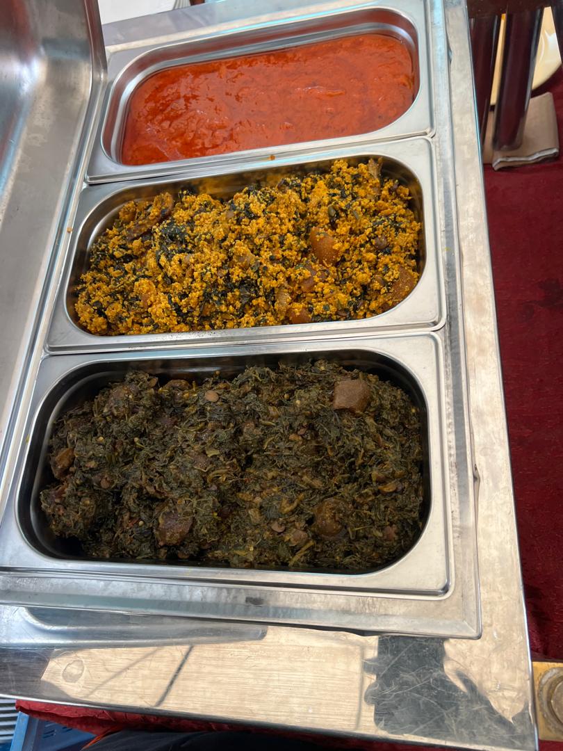 Assorted soups — egusi and vegetable with stew